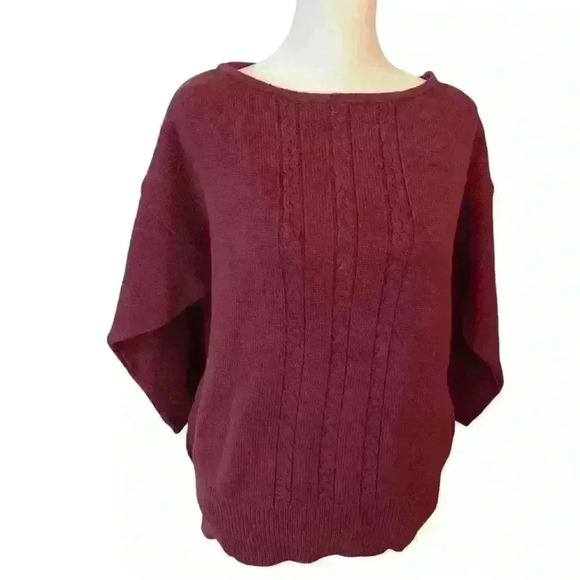 Vintage Evan Picone Turkish Wool Sweater Size L Eggplant/Plum 3/4 Sleeves Fall - Picture 1 of 8